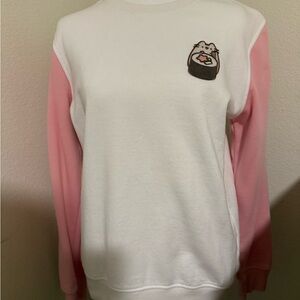Pusheen White and Pink Crew Neck Sweater with Color-Block Design